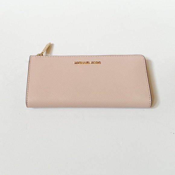 Michael Kors Jet Set Travel Large Three Quarter Zip Leather Wallet Pink - Picture 4 of 9